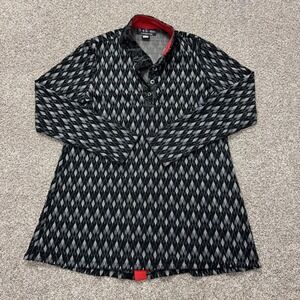 Y2K True Essence Shirt Womens M Black Argyle Henley Long Sleeve Tunic Top Casual